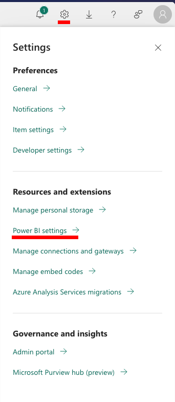 Navigate to Settings > Power BI Settings
